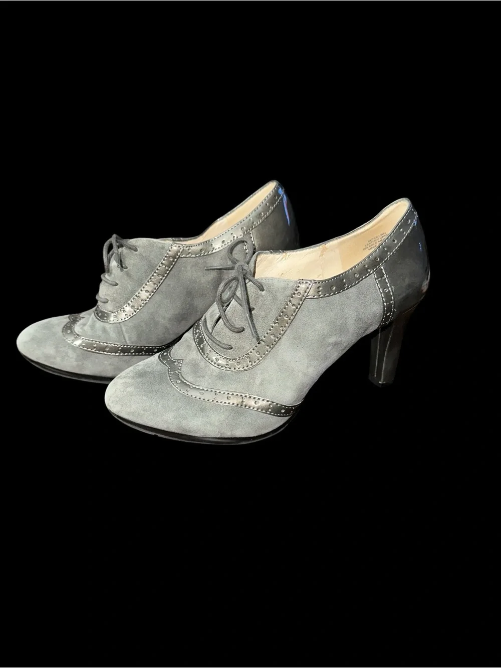 Anne Klein Cillian Gray Suede Leather Lace-Up Heel Oxfords size 6M